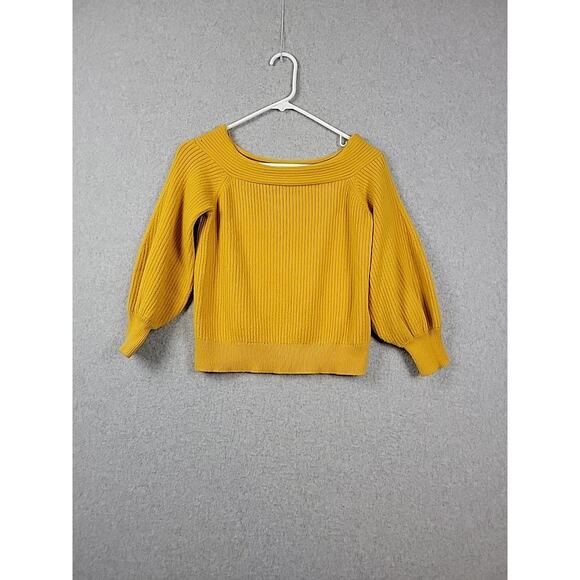 MOTH Anthropologie Yellow Ribbed Off Shoulder Balloon Sleeve Sweater Small - Picture 1 of 14